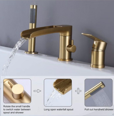Waterfall Roman Tub Faucet with Hand Shower 3