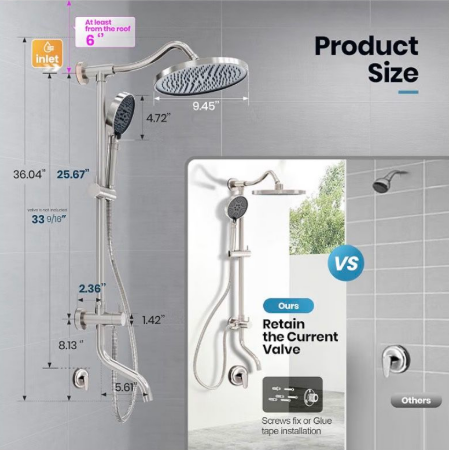 Rainshower And Handheld Retrofit Shower System 6