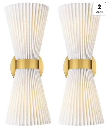 Bathroom Wall Sconces 2-Pack with Milk White Striped Fabric Shade