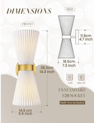 Bathroom Wall Sconces 2-Pack with Milk White Striped Fabric Shade