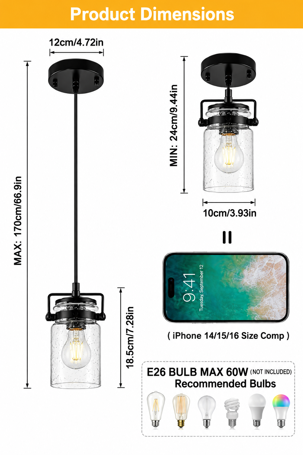 Industrial Hanging Light Fixture Black