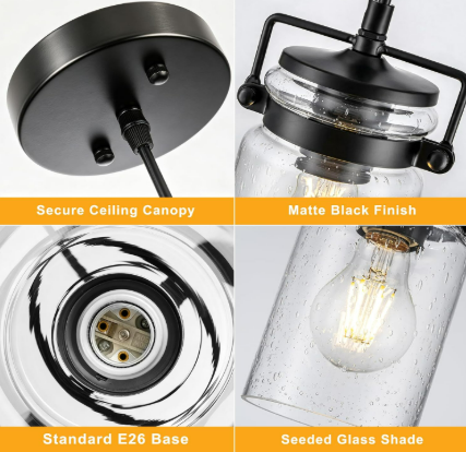 Industrial Hanging Light Fixture Black 3