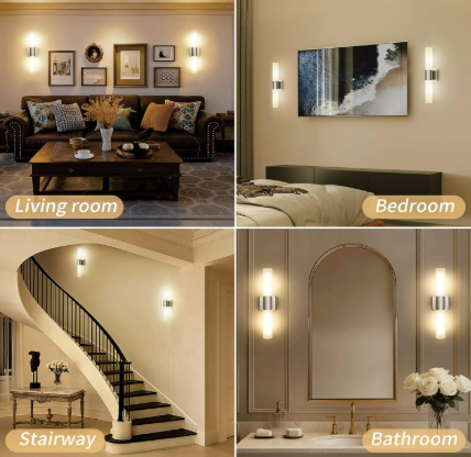 Vanity Wall Sconces Silver Modern 21" Frosted Glass