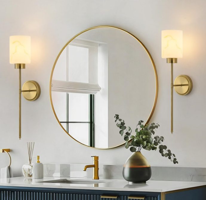 Gold Wall Sconces Set with Marble Glass Shade