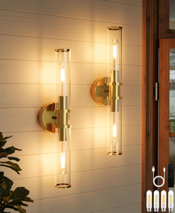 Wireless Gold Wall Sconces with Remote Control