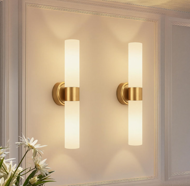 Gold Wall Sconces with Milky White Glass
