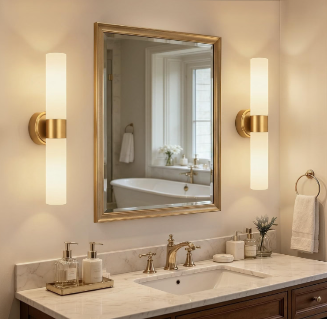 Gold Wall Sconces with Milky White Glass