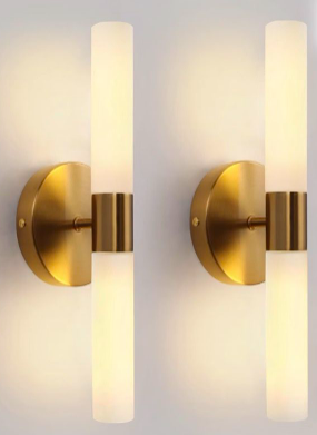 Brass Gold Wall Sconces with White Glass