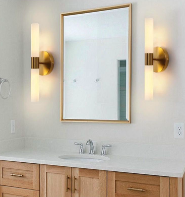 Brass Gold Wall Sconces with White Glass