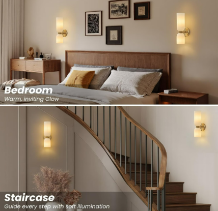 Brushed Gold Brass Mid-Century Wall Sconces with Milky Glass