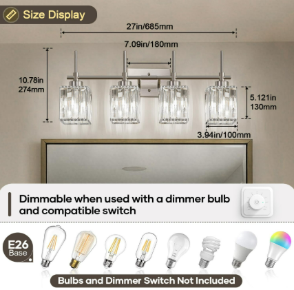 Brushed Nickel Crystal Vanity Lights 5