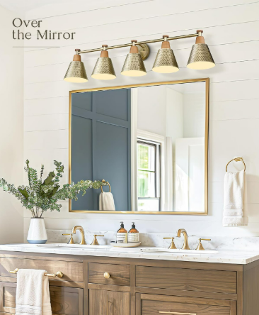 Gold Vanity Lights with Hammered Metal Shade