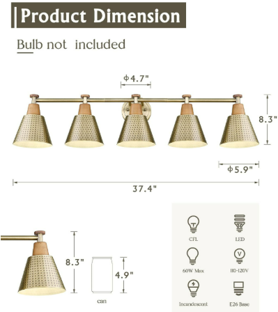 Gold Vanity Lights with Hammered Metal Shade 5