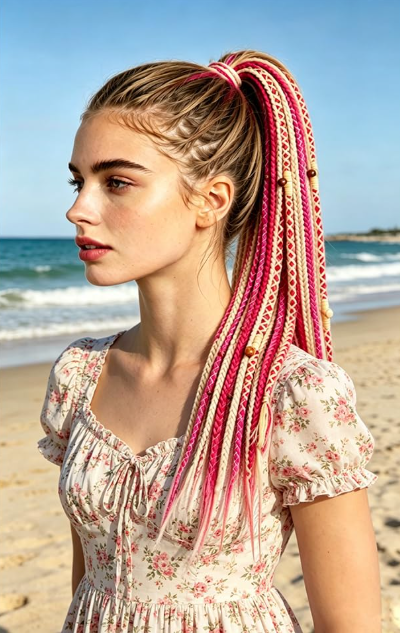 Braided Ponytail Hair Extensions with Beads 1