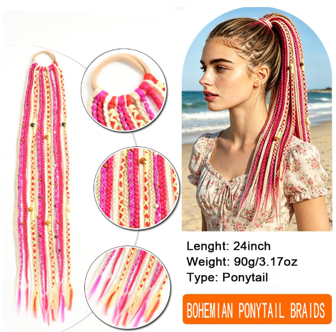 Braided Ponytail Hair Extensions with Beads 3
