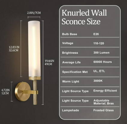20'' Knurled Brass Bathroom Wall Sconces 5