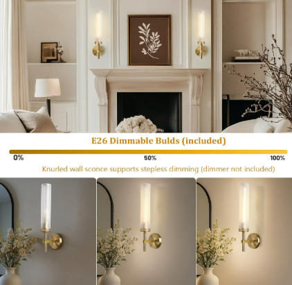20'' Knurled Brass Bathroom Wall Sconces 6