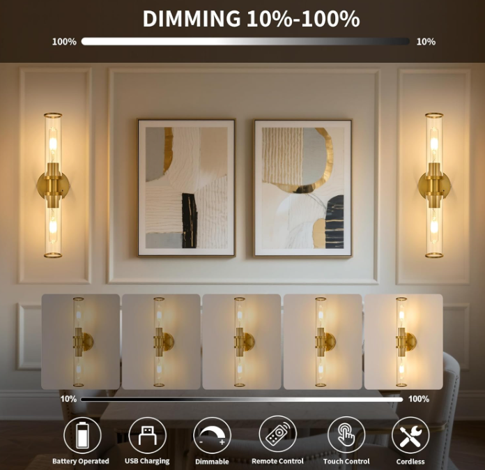 Wireless Gold Wall Sconces with Remote Control 3