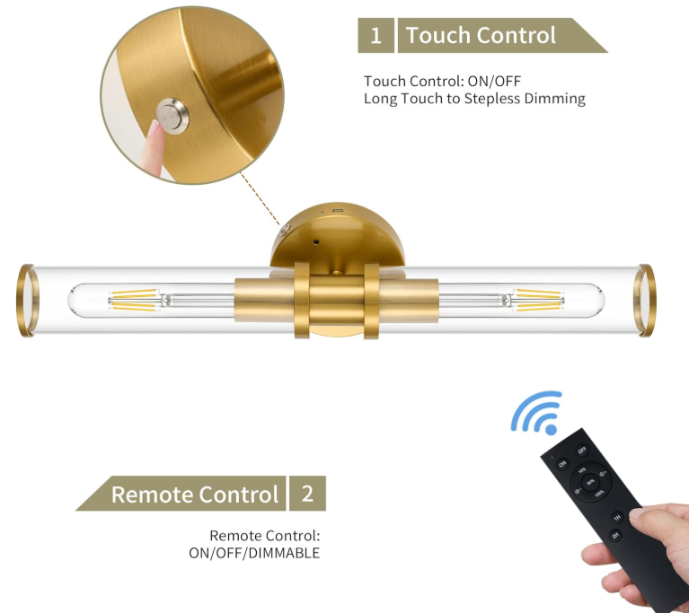 Wireless Gold Wall Sconces with Remote Control 4