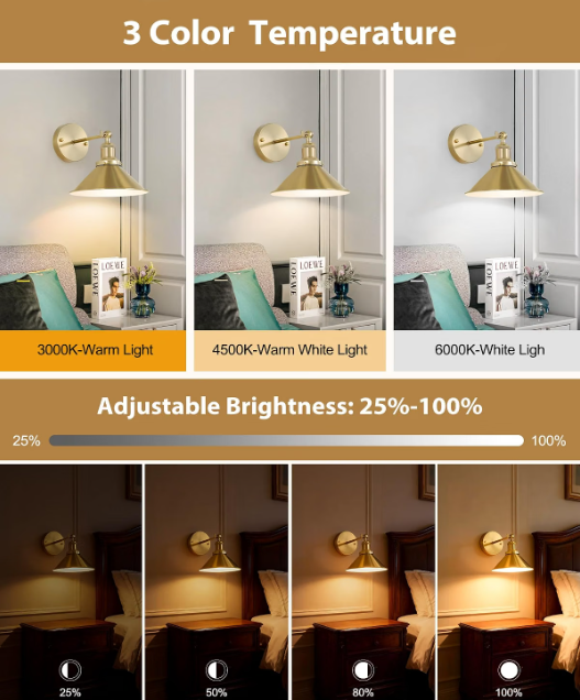 Gold Vintage Wireless Wall Sconces with Remote 4