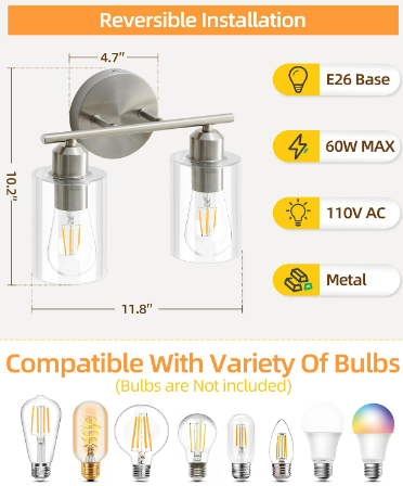 Brushed Nickel Vanity Lights 2-Pack 5