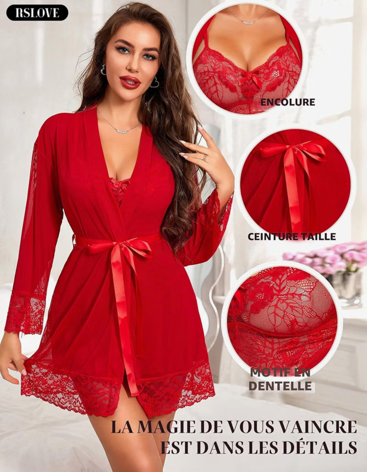 Nuisette Femme Lingerie Babydoll - Sexy Robe de Nuit en Dentelle Ensemble de Chemise 3