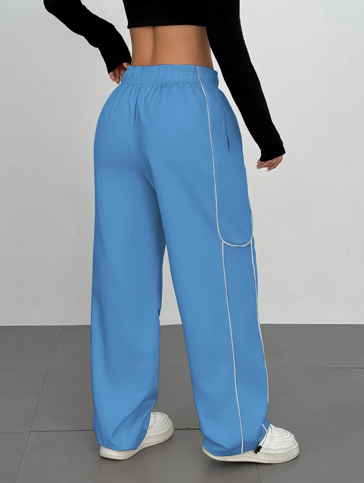 Women's Parachute Y2K Contrast Pipping Cargo Jogger Pants
Lightweight Straight Casual Pants,Drawstring High-Waisted Track Pants