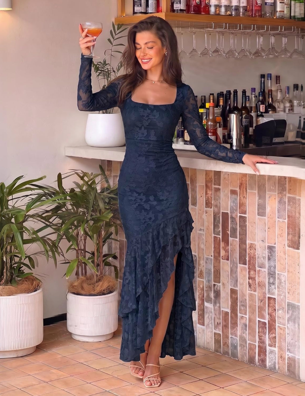 Women's Elegant Fall Wedding Guest Long Sleeve Maxi Dress
Floral 2