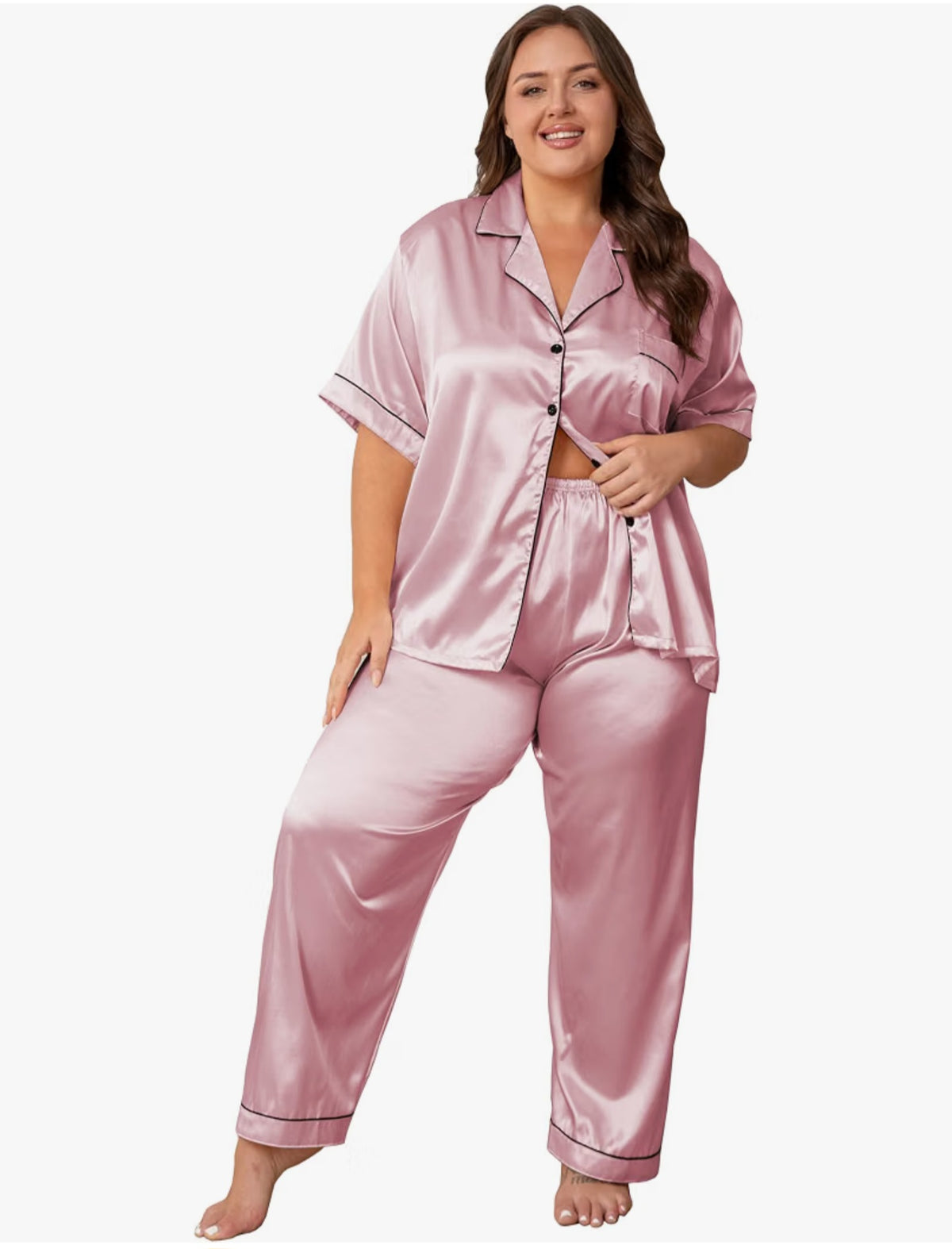 Silk Satin Button-Down Pajamas
