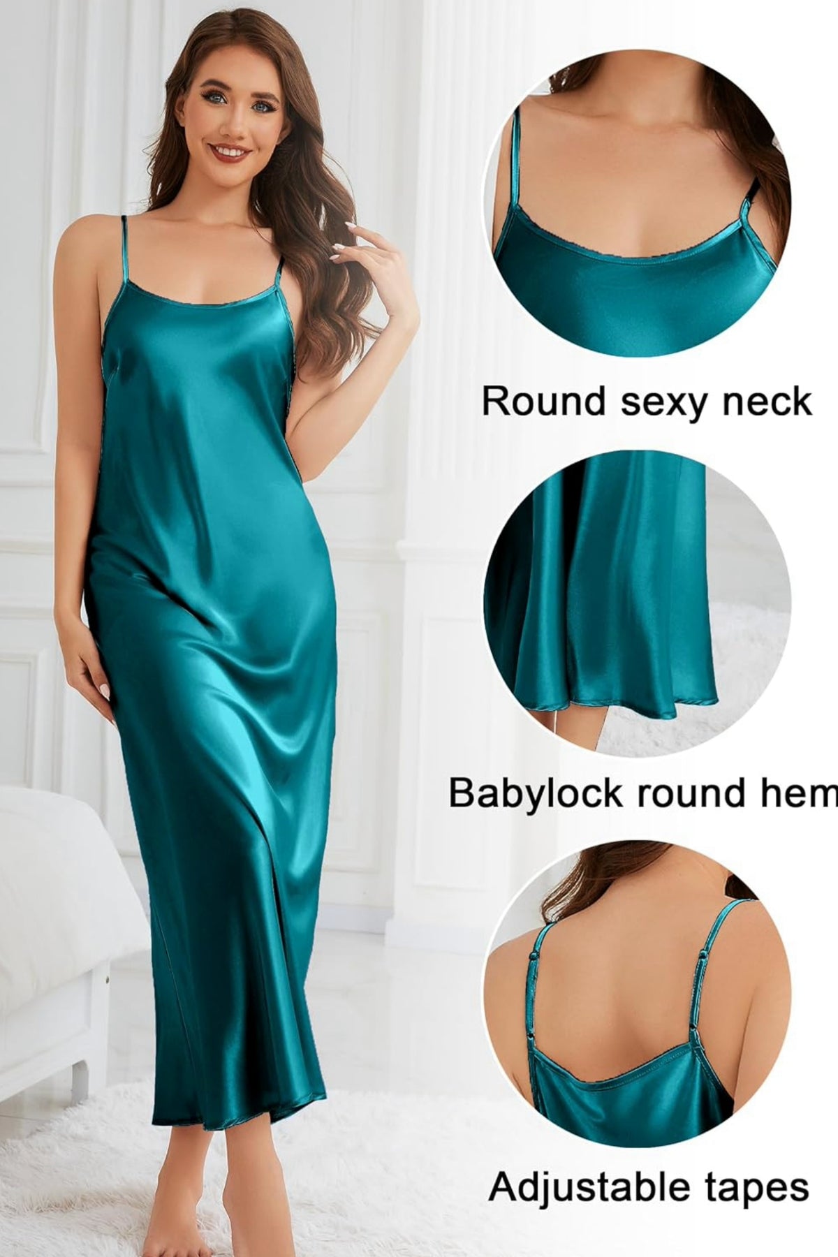 Women's Long Satin Slip Dress Nightgowns Sexy Lingerie 3