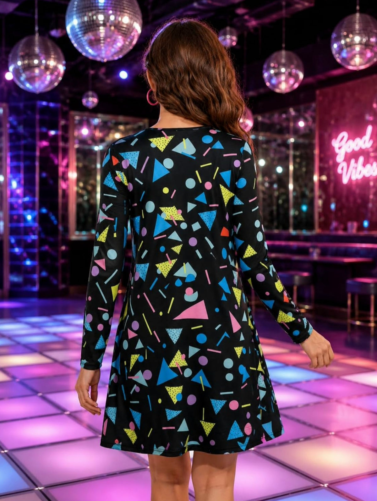 Dress for Women Long Sleeve Retro Loose Tunic Dress
Geometric Colorful 3