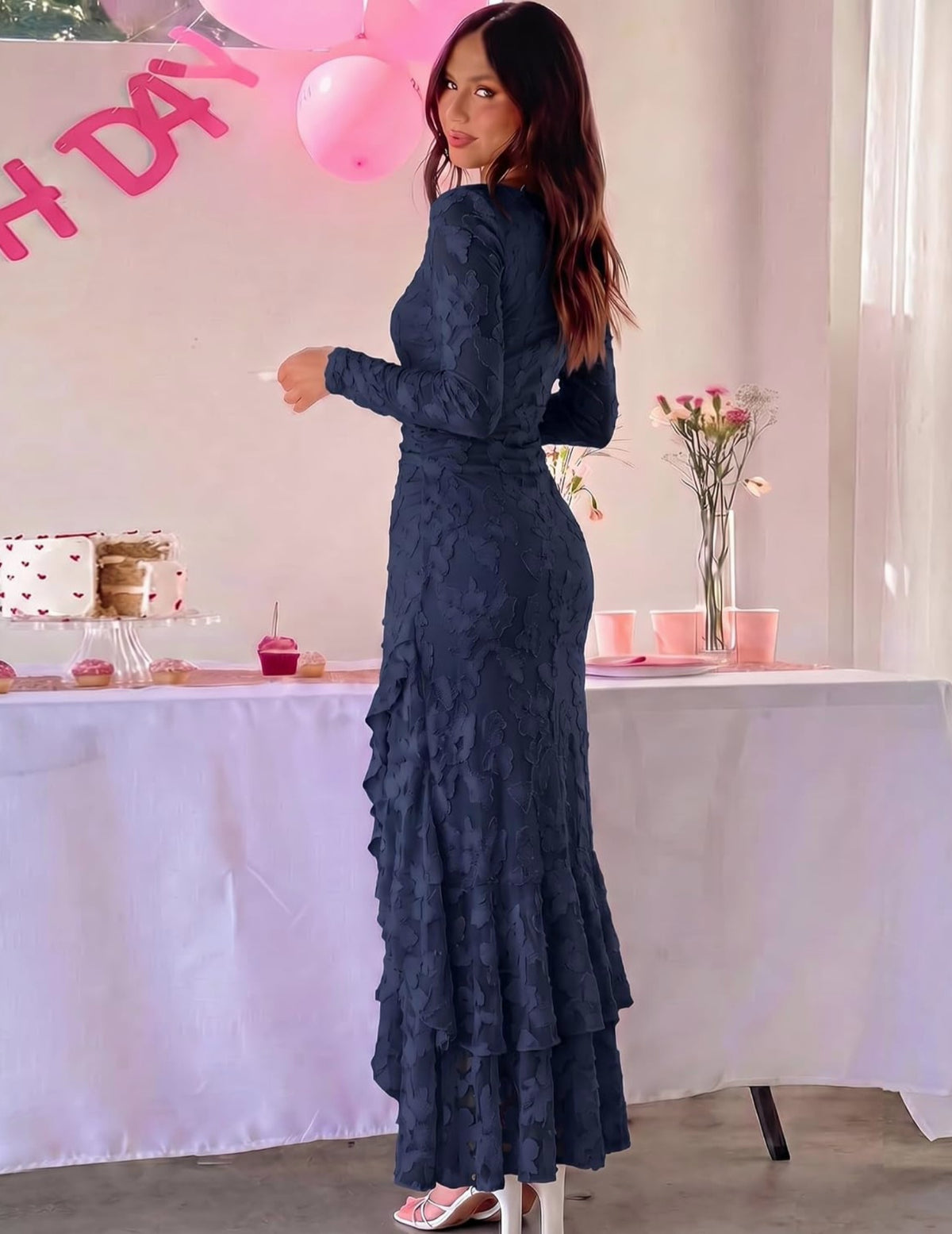Women's Elegant Fall Wedding Guest Long Sleeve Maxi Dress
Floral 3