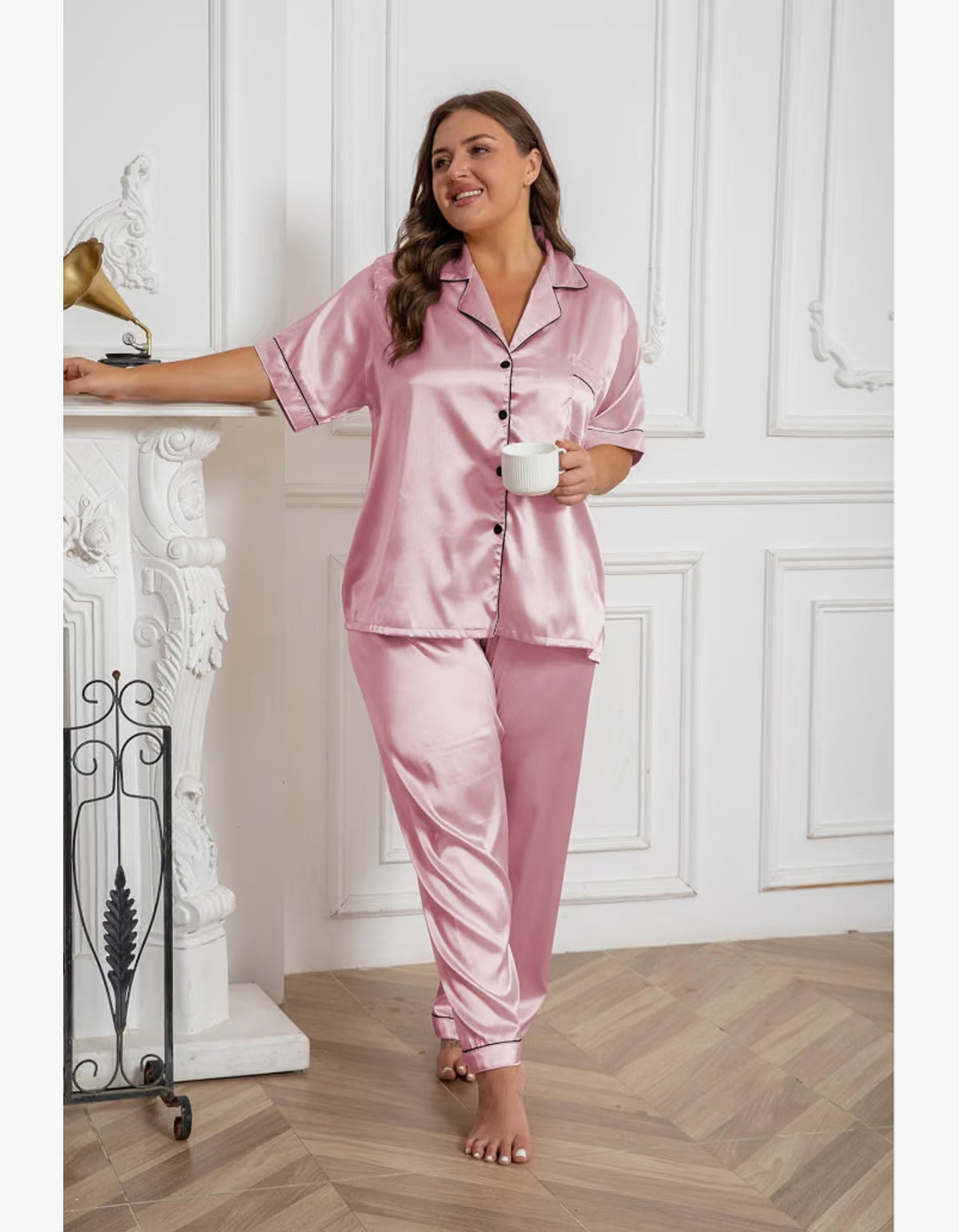 Silk Satin Button-Down Pajamas 4