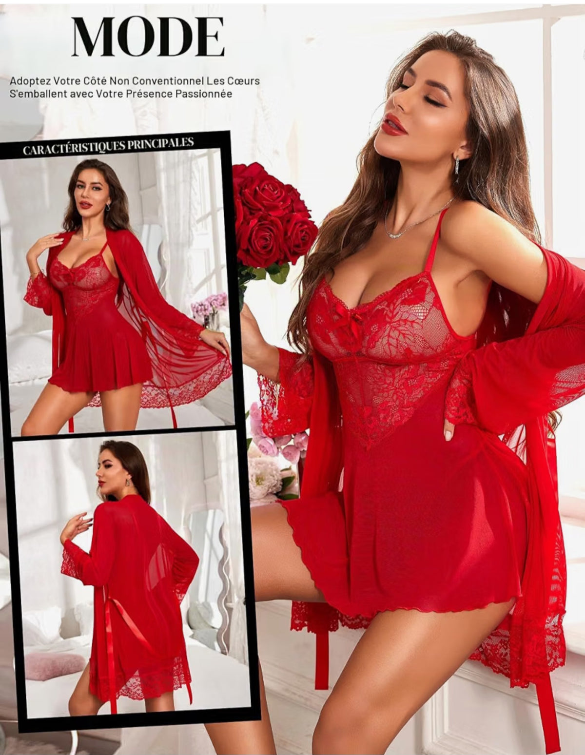 Nuisette Femme Lingerie Babydoll - Sexy Robe de Nuit en Dentelle Ensemble de Chemise