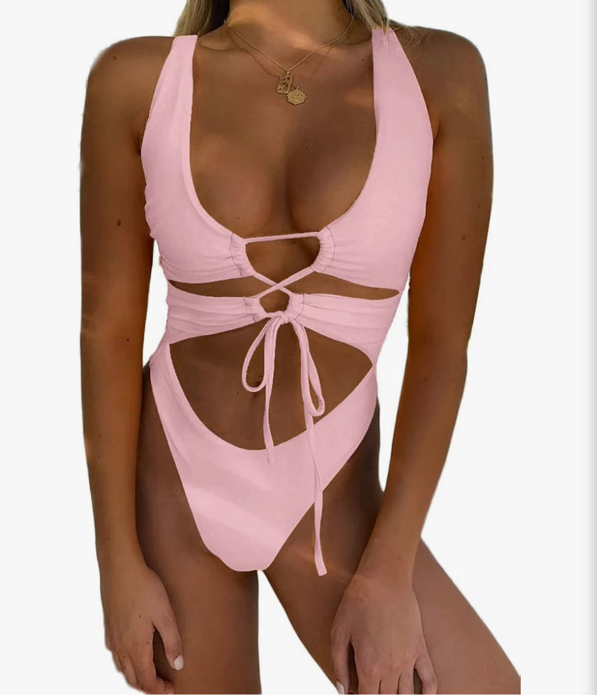 Traje de baño monokini de una pieza para mujer, sexy, con aberturas, cordones, espalda descubierta y corte alto.