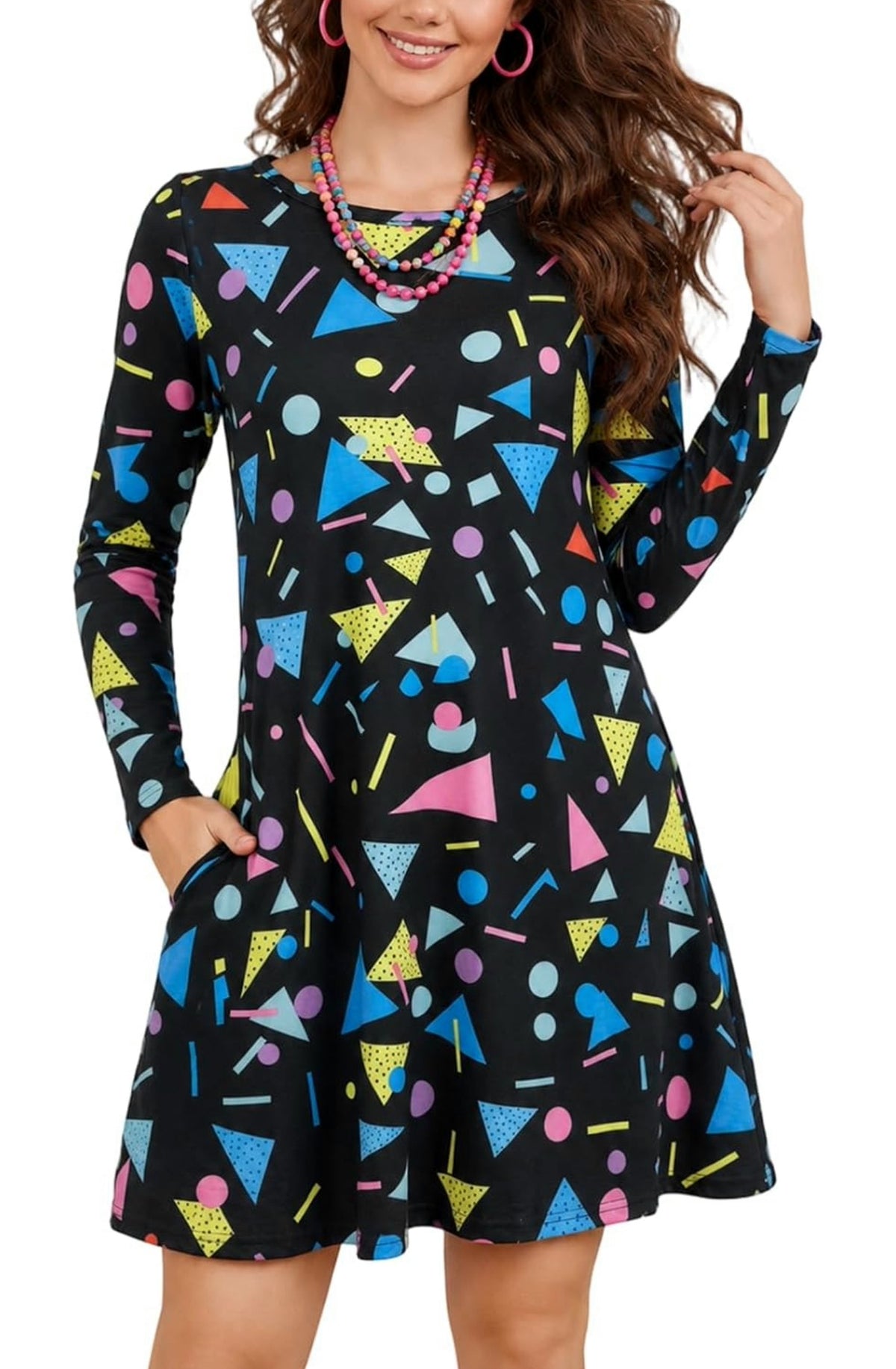 Dress for Women Long Sleeve Retro Loose Tunic Dress
Geometric Colorful 1